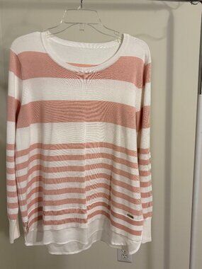 White cotton thread woven top with dusky pink color stripes